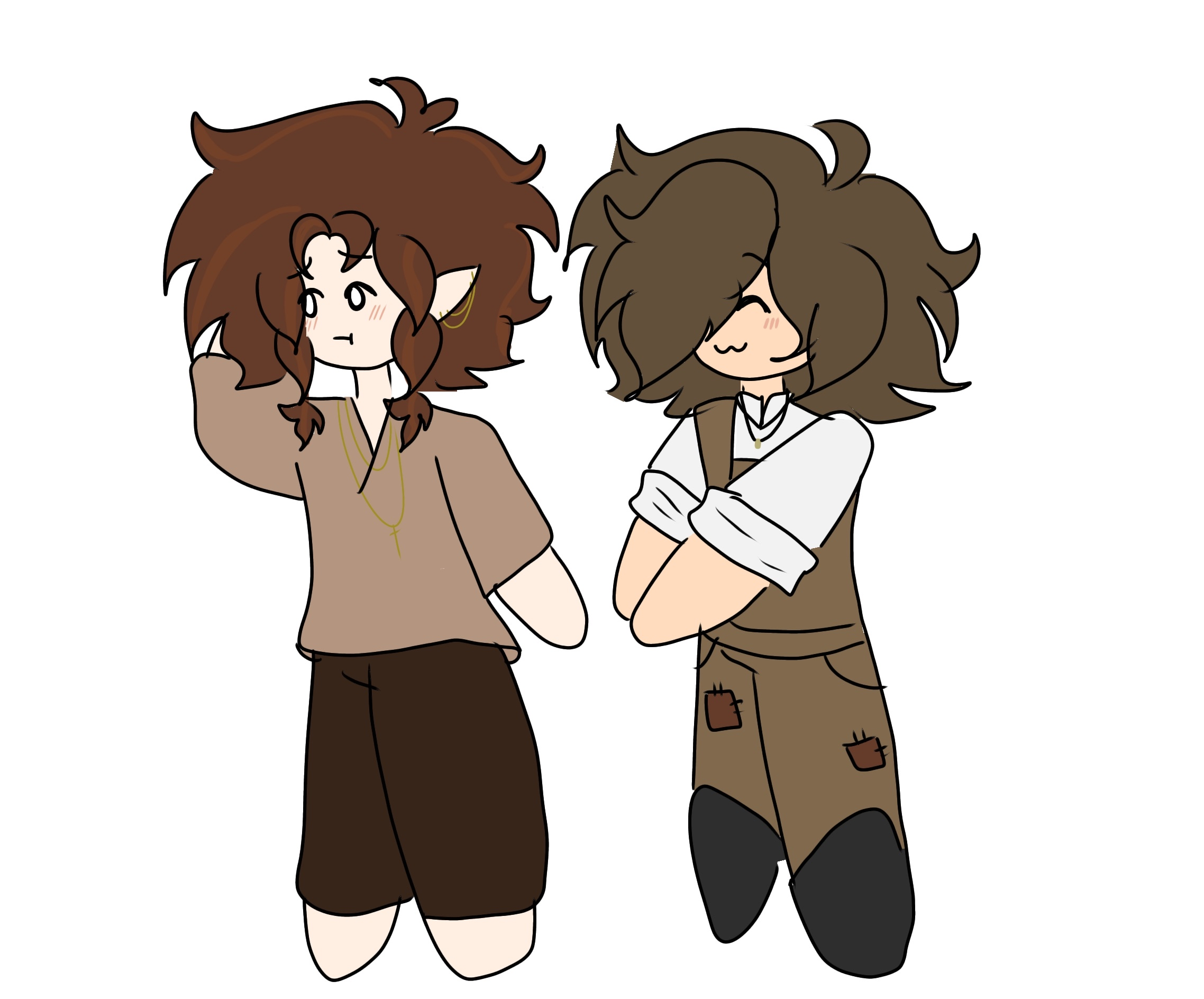 Felx and Auburn holding hands, chibi style